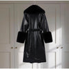 Women's Fur Patchwork Leather Jackets Furry Collar Slim Buttons Full Sleeve Female Coat Autumn Lady Street Outerwear