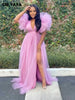 Women Cascading Ruffles Shoulder High Side Split Mesh Patchwork Maxi Long Dress sexy even Party Vestidos Dresses
