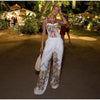 Women's Floral Printed Pants Set 3-pieces Blazer & Corset Crop Top & Wide-leg Pant Spring Chic Lady Party Outfits