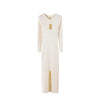 Spring Autumn Metal Deco Knitted Dress For Women Round neck Long Sleeve Split Slim Mid Length Sweater Dresses