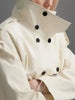 Loose Spliced Lace Up Trenchs for Women Stand Neck Long Sleeves Patchwork Double Breasted Trench Female