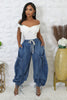 Women Streetwear Drawstring Fly Denim Pants Autumn Loose Safari Style Cargo Harem Hip Hop Jeans