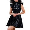 Metallic Women's Shiny Dress Holographic Solid Color Turtleneck Pleated Dress Carnival Costume Gold Silver Rave Dress Outfits