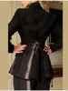 Black Blazer Jacket Pant Sets Chic Double Breasted Slim Waist Suit Coat Wide-leg Suit Trousers Spring Lady Party Outfits