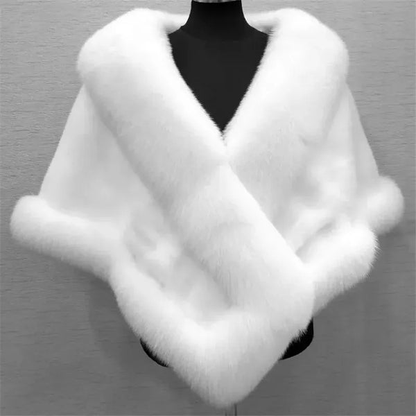 White Fur Shawl Women's Jacket Autumn Winter Faux Mink Fox Fur Dress Cheongsam Cloak Coats Thicken Warm Short Outwear
