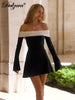 Off Shoulder Long Sleeves Slim Mini Dress Women's Sexy Elegant Outfit Prom Birthday Party Clubwear Spring Dress