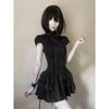 Gothic Lolita Y2K Women's Mini Dress Double Breasted Striped Ruffle Hem Slim Fit Harajuku Dark Cute Night Out Streetwear