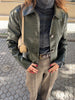 Women Lapel Collar Single Button Croc Embossed Leather Jacket Long Sleeve Drop Shoulder Patch Pocket Loose Retro Short Street