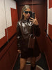 PU Leather Women Coat Skirt Suits Button Long Sleeve Lapel Female Jacket Sets Autumn Bodycon Mini Skirts 2 Pieces Outfits
