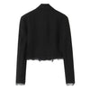 Women Lace Patchwork Black Crop Blazer Front Double-breasted Long Sleeve Suit Jacket