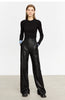 Minimalist PU Leather Casual Pants for Women Autumn Loose Floor Length Straight Slit Female Trousers 12343250