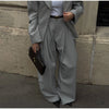 Elegant Button Jacket Pants Suit Women Solid Loose Full Sleeve Lapel Jackets Straight High Waist Trousers Suit