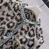 Vintage Wild Leopard Pattern Tweed Woven Jacket Women Fall Winter Edge Crochet O-neck Gold Buttons Long Sleeve Chic Coat