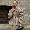 Solid Laepl Lace Up Trench Coat Women Full Sleeve Waist Cinching Short Windbreak Autumn Office Commute Outwear