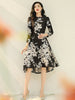 Jacquard Dress Women Autumn Long Sleeve Party Dress O-neck Flower Dress Elegant Work Casual Ladies Clothing