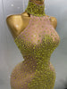 Sexy Sparkly Silver Rhinestone See Through Mesh Long Dress Women Evening Birthday Party Bar Stage Show Costume