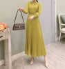 Pleated Dress Women Long Dresses A Line Round Neck Long Sleeve Party Maxi High Waist Belt Slim Sexy Elegant Splice Vestidos