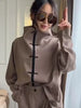 White Stand Collar Long Pant Suits Women Chic Solid Full Sleeves Single Breasted Loose Pants Set Lady Daily Street Outfit