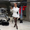 Cold Shoulder Blazer Women Elegant Double Breasted V-neck Long Sleeve Waist-Closed Jackets Spring Streetwear Lady