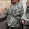 Solid Hooded Quilted Padded Coats Women's Drawstring Zipper Pockets Stand Collar Thicken Jackets Ladies Winter Outwear