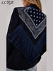 Women's Printed Tassels Blazer Loose Lapel Single Breasted Full Sleeve Female Suit Jackets Autumn Commute Outwear