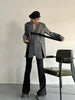 Contrast Color Ribbon Blazer Women's Notched Collar Loose Single Button Long Sleeves Split Suit Jacket