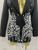 Sparkly Crystal Chains Pearls Long Sleeve Mini Dress Women Birthday Evening Party Nightclub Outfit Singer Wedding Costume