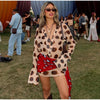 Women Chic Vacation Outfits Leopard Print Sheer Chiffon Shirt Casual Turn-down Collar Mini Dress & Detachable Scarf