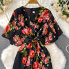 Sexy chic puff sleeve slim Criss-Cross A-line dress Chic Vintage Women Casual women clothing