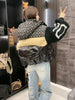Women's Patchwork Hooded Down Jacket Knitted Sleeves Letters Thickened White Duck Down Outerwear Jackets for Women