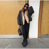 Women Faux Fur Collar Puffer Jacket Lapel Oversized Long Sleeve Warm Loose Thick Coat Female Winter Casual Jackets