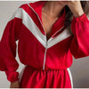 Women Solid Zip Up Two Piece Set High Neck Loose Jacket Wide Leg Track Pants Spring Autumn Casaual Hip Hop Outfit