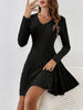 Women's V-Neck Knit Dress - Long Sleeve Swing Mini Dress, Elegant Bodycon Short Dress