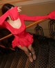 Women's A-Line Bodycon Mini Dress Ruffle Hem V-Neck Asymmetrical Buttons Long Sleeve Short Dress Party Streetwear Outfits