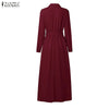 Women Maxi Dresses Elegant Lapel Neck Long Sleeve Fitted Waist Belted Wrapped Long Dress Commuting Woman Clothes