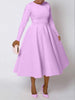 A Line High Waisted Dress Zipper in Back Women Long Sleeve Autumn Casual Dress Elegant Office Work Lady Dress Solid Color