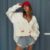 Fall Winter Sweater Women Loose Cardigan Dachshund Embroidery Cute Sausage Long Sleeve Jacket Coat Casual 58917