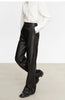 Minimalist PU Leather Casual Pants for Women Autumn Loose Floor Length Straight Slit Female Trousers 12343250