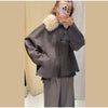 Autumn Winter Fur Lapel Woolen Jacket For Women Brown Elegant Long Sleeve Single Breasted Coats Lady Chic Street Outerwear