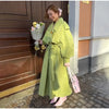 Green Oversized Belt Overcoat Elegant Long Sleeve Women Pleated Lapel Lace Up Windbreaker Autumn Lady Casual Street Outerwear