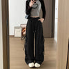 Harajuku Wide Leg Sweatpants for Woman Y2K Bow Lace-Up High Waist Oversized Pants Hip Hop Baggy Gray Sports Trousers Women