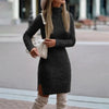 Warm Knitted Dresses Women High Neck Slim Solid Wool Mini Dresses Ladies Basic Long Sleeve Winter Autumn Warm Dresses