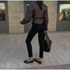 Woman Vintage Brown Lace Up Pu Leather Jacket Slim Fit Lapel Collar Long Sleeved Short Coats Fall Lady Chic Outfits