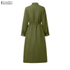 Autumn Elegant Lapel Neck Long Sleeve Shirt Dress Women Dresses Stylish Solid OL Work Dresses Buttons Midi Up Robe
