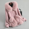 A18103 Women's Winter Wool Warm Real Fox Fur Hood Coat Lady Real Wool Long Coat Jacket Overcoat