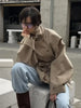 Lace Up Stand Collar Trench Coat Women Chic Lapel Single Breasted Waist Cinching Lady Autumn Commute Street Coats