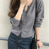 O Neck Solid Color Simple Short Loose Fit Knitted Cardigan Pring Autumn Sweet Casual Long Sleeve Sweater Jacket Women 9053