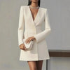 Autumn Double Breasted Solid Color V-Neck Office Suit French Long Sleeved Elegant Slim Fit Blazer Dress for Woman