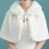 White Womens Winter Thicken Plush Wrap Stole Elbow Length Wedding Bridal Shawl Cape Warm Jacket Shrug with Lace Up Ribbon