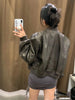 Women's vintage imitation leather bomber jacket coat top women's style
